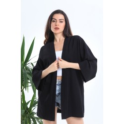 Siyah Ayrobin Keten Kimono
